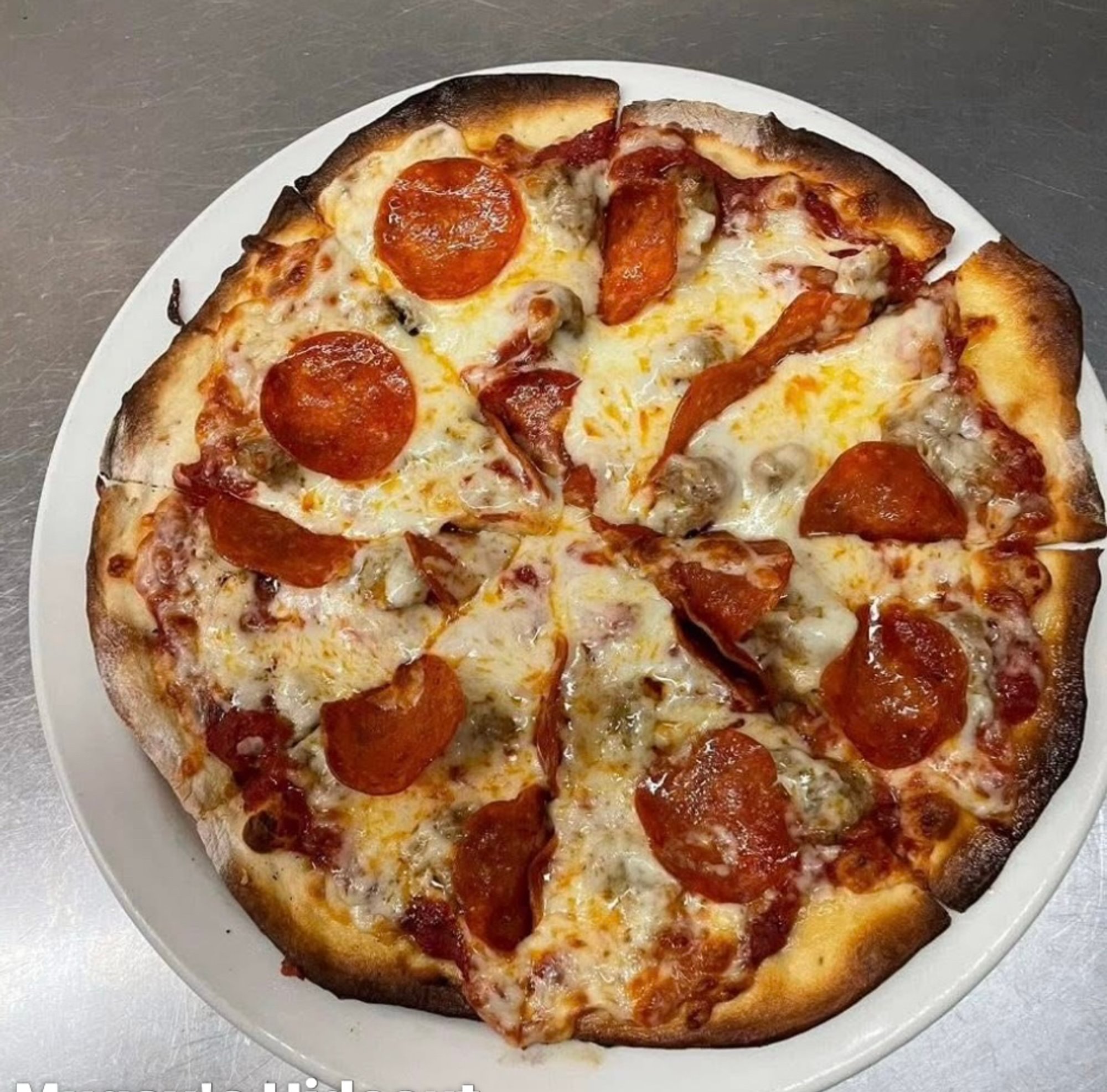 Personal Pizza two toppings with a side salad
