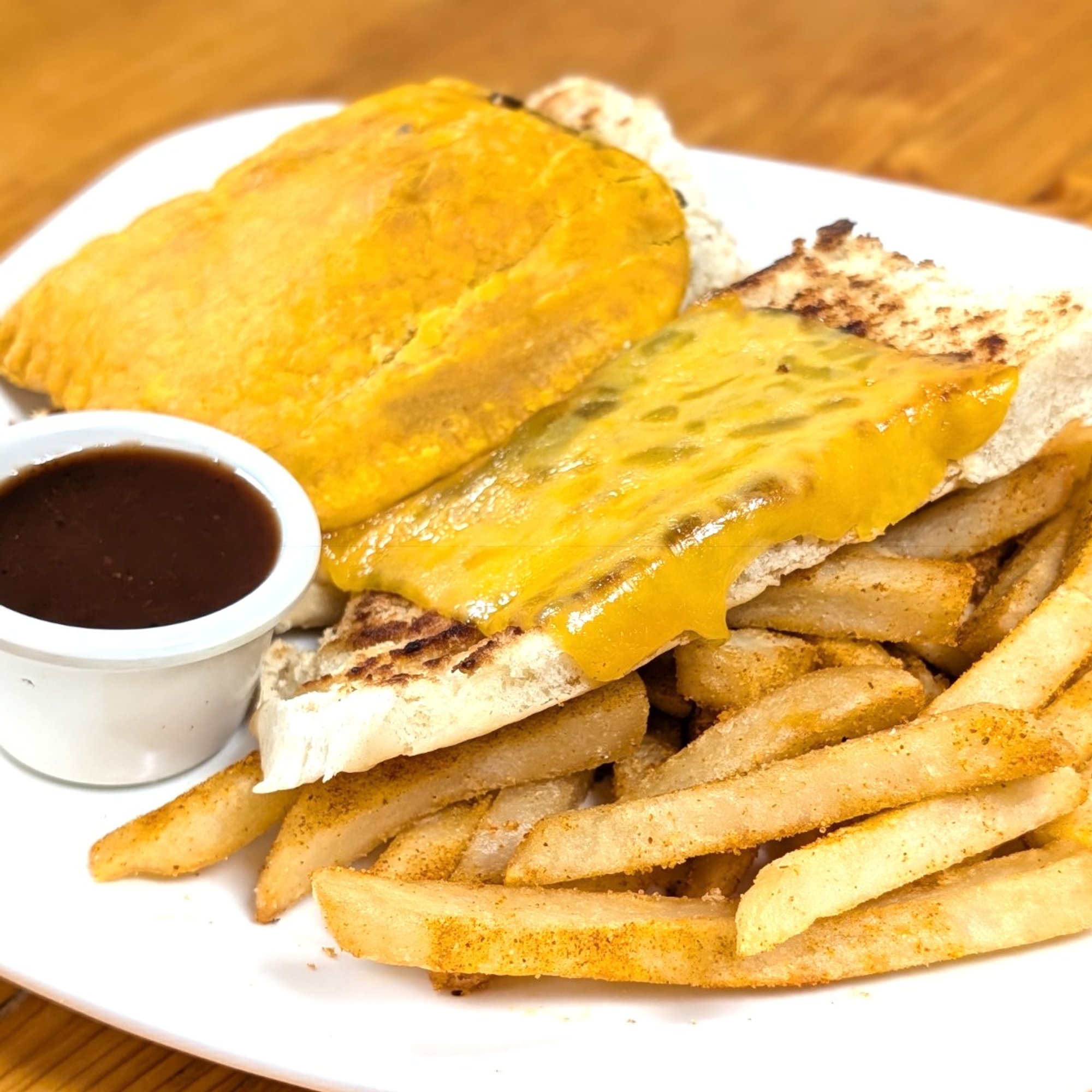 Jamaican beef patty coco bread sandwich