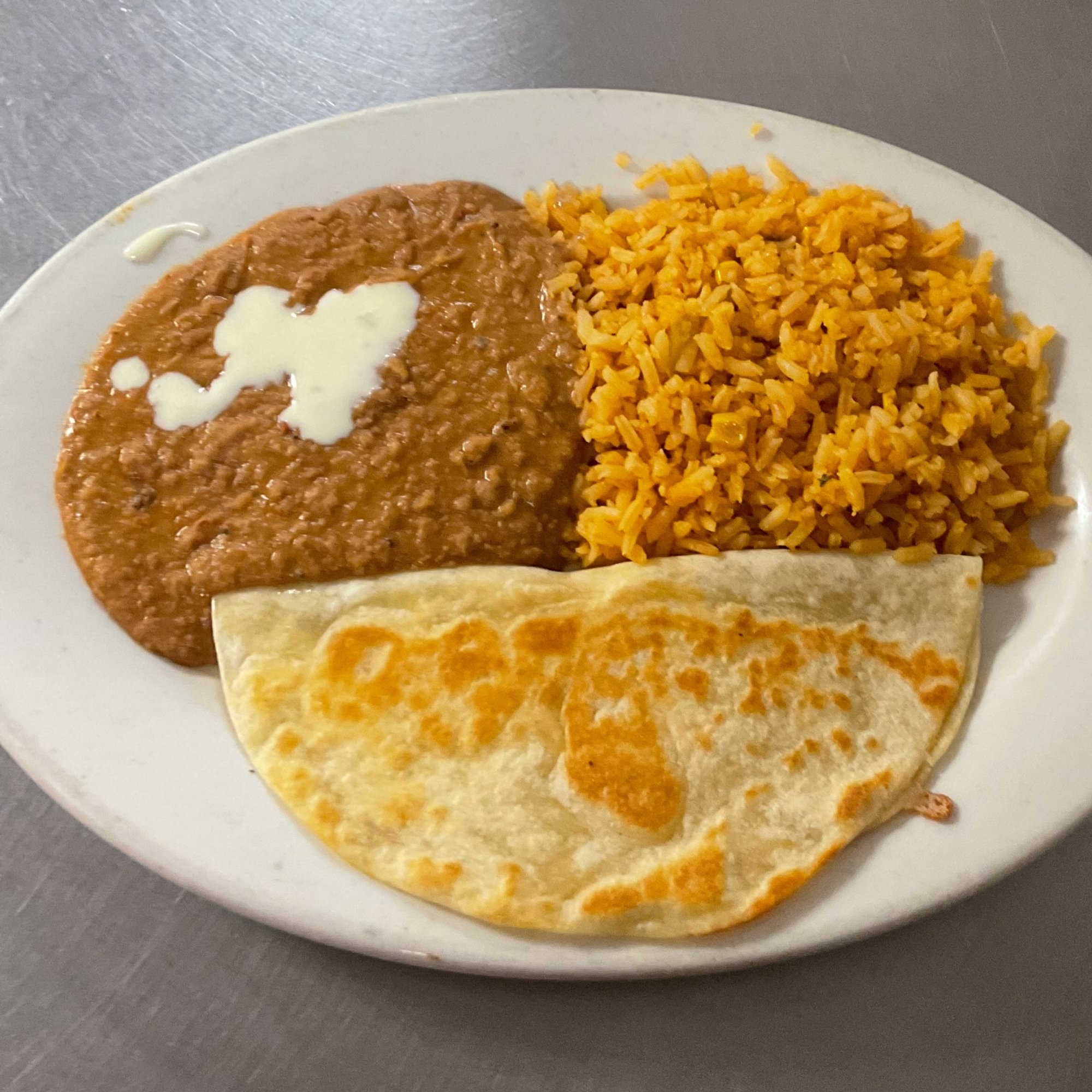 Kids Cheese Quesadilla, Rice, & Beans