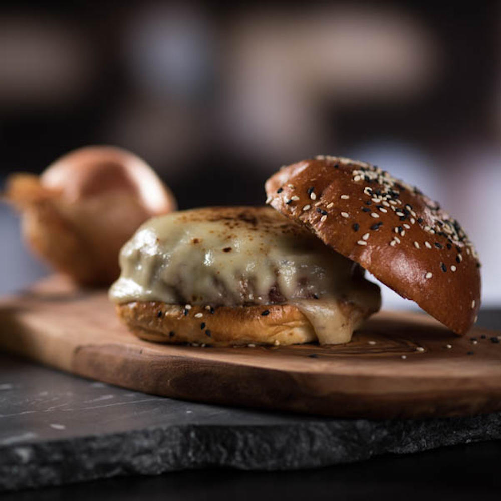 Blue Cheese and Black Truffle Burger with Cabernet-Braised Onions