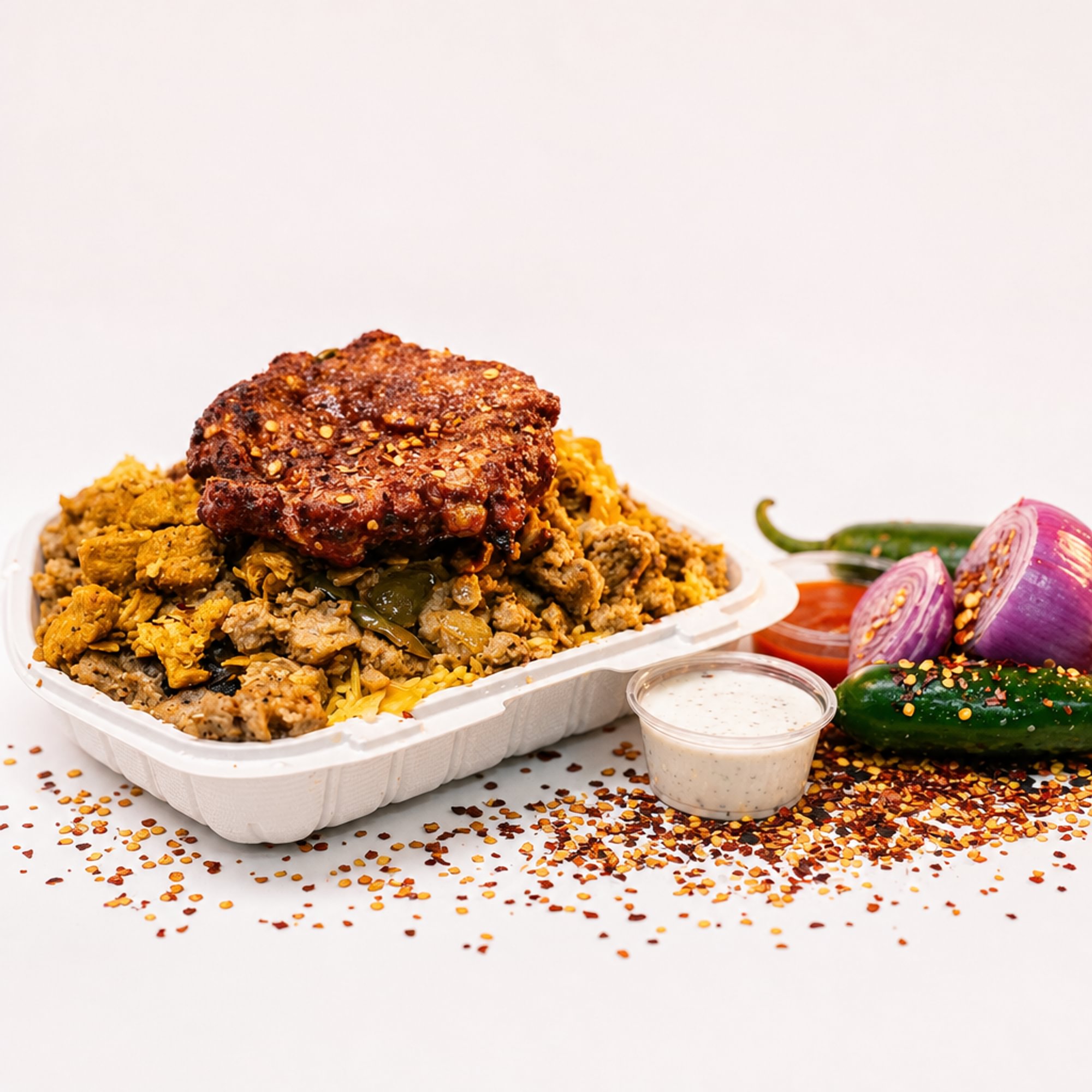 Mix Gyro with Chapli Kabab & Rice