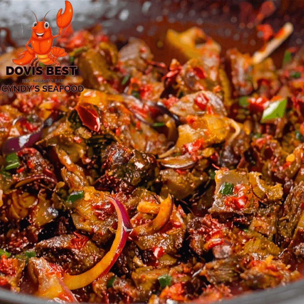 Spicy Goat with White Rice, Boiled Plantains, White Yams