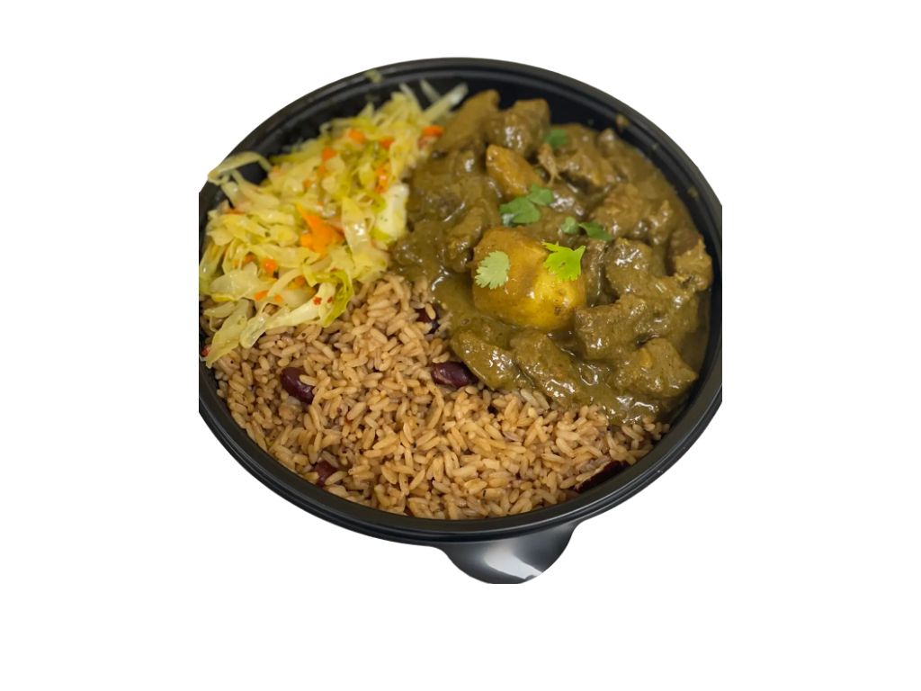 Curry Beef Rice & Beans, Cabbage