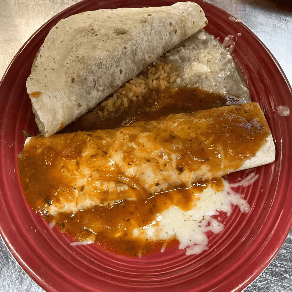 22. One Beef Burrito, One Beef Taco, Rice & Beans
