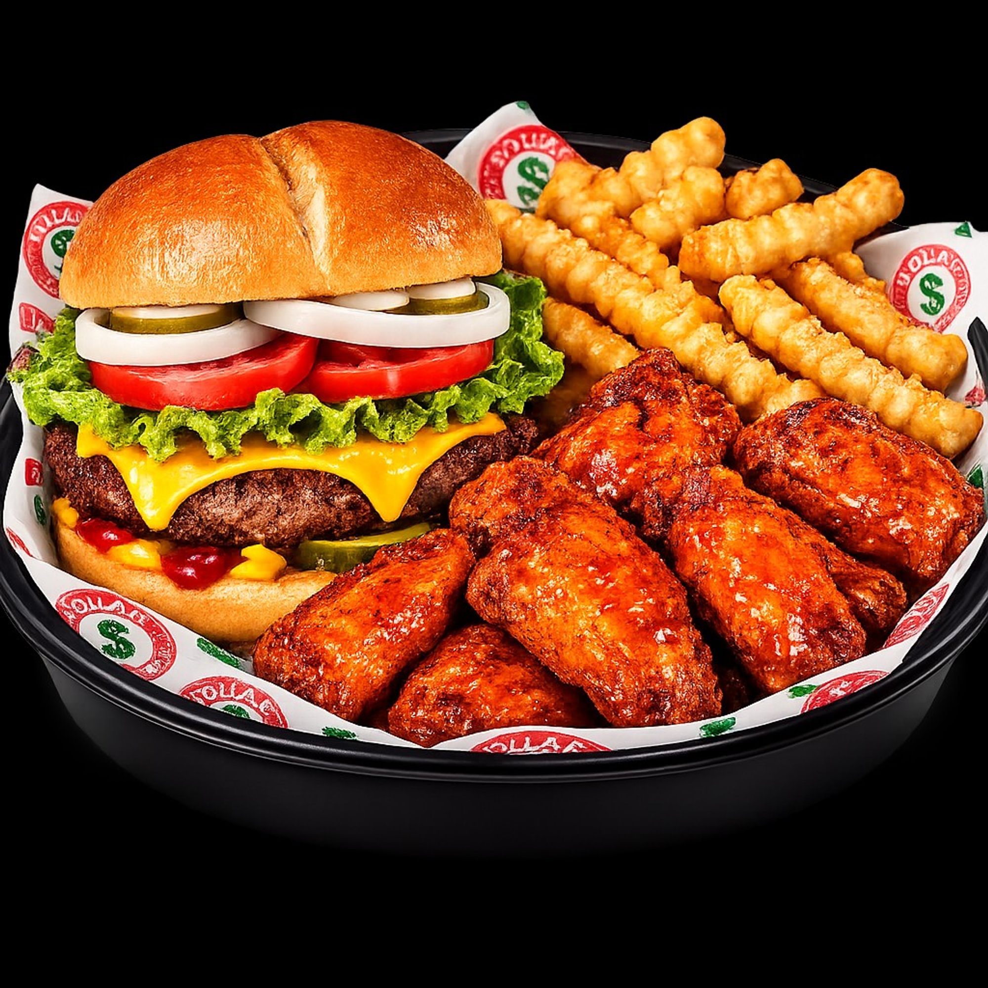Beef Burger w/ 6 Piece Wings