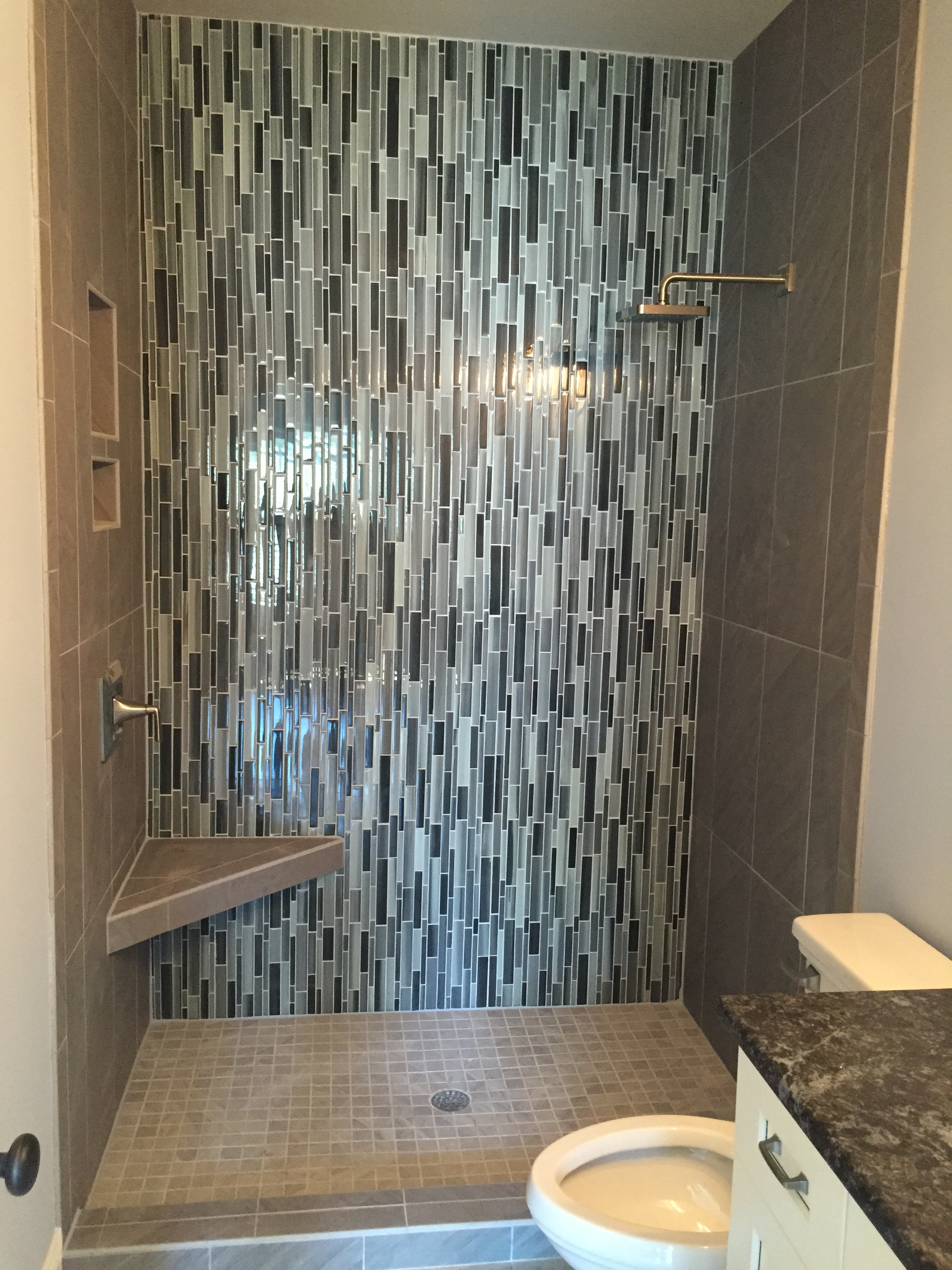 New Shower install we Back wall Glass Tile 