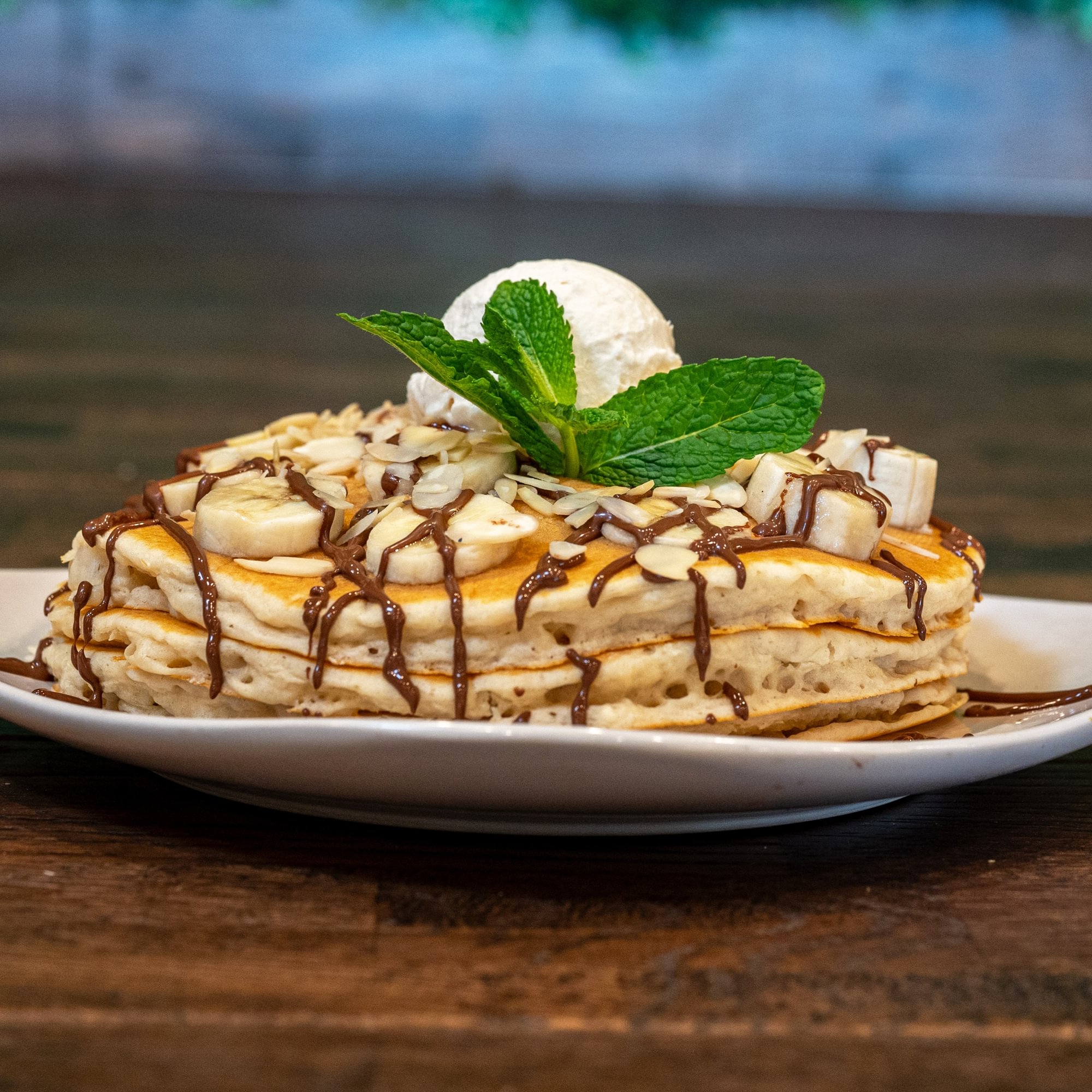 Nutella Almond Banana Pancakes
