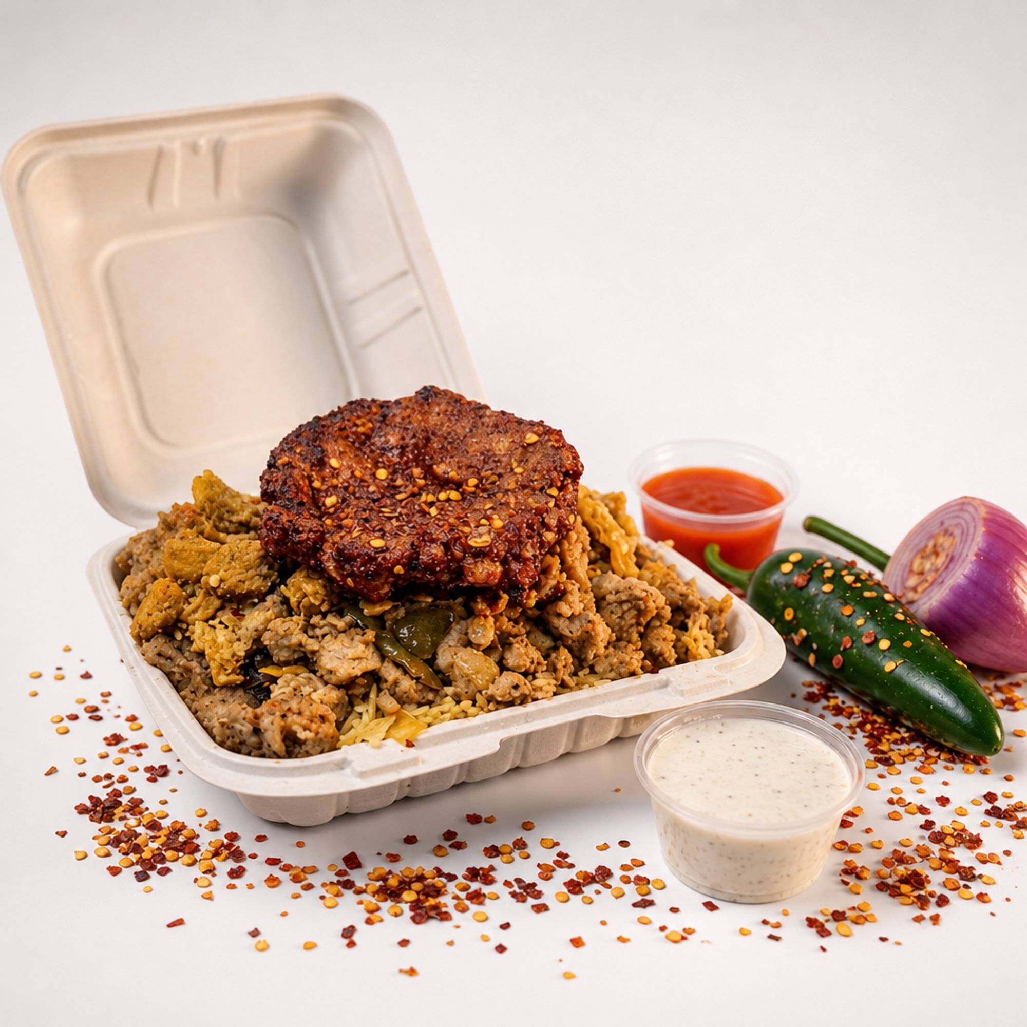 Mix Gyro with Chapli Kabab & Rice