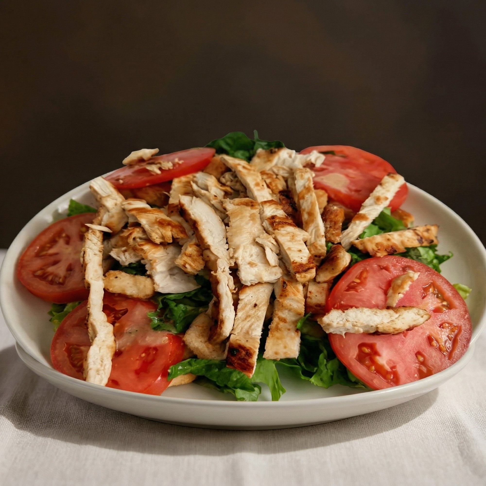 Ensalada de Caesar con Pollo, Lechuga, Pollo, Queso Parmesano y Pan Tostado