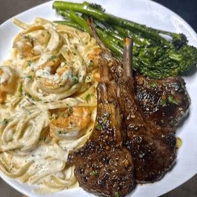 Cajun Lamb Alfredo Spinach and Asparagus