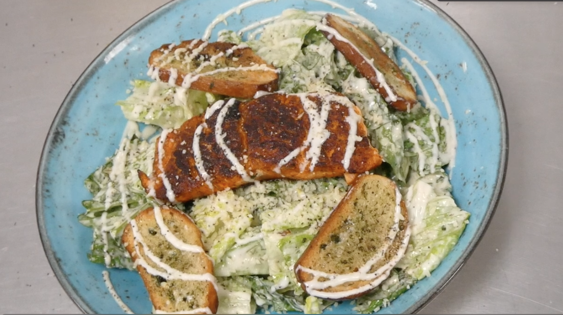 Cajun Blackened Salmon Caesar Salad