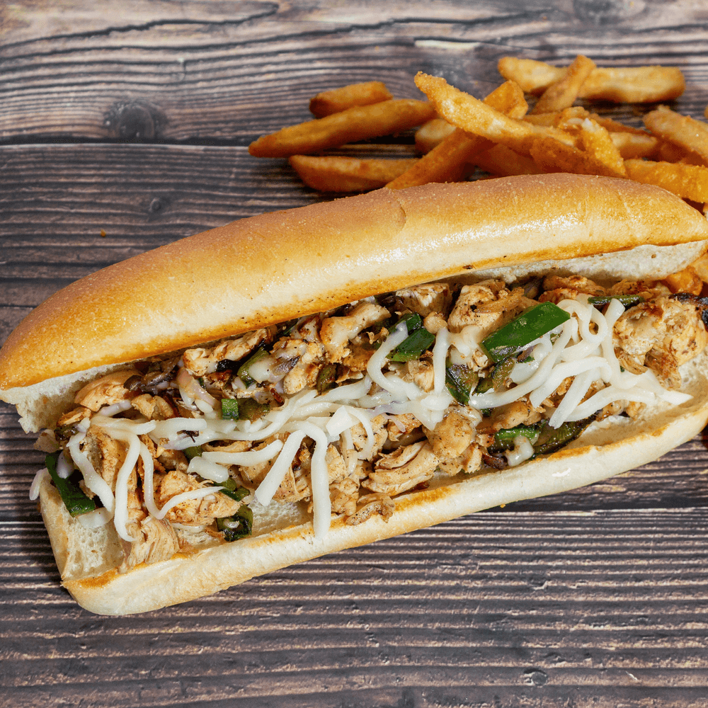 Chicken Philly sub with fries
