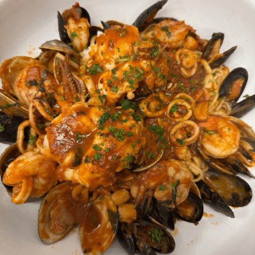 Zuppa Di Pesce Over Linguini