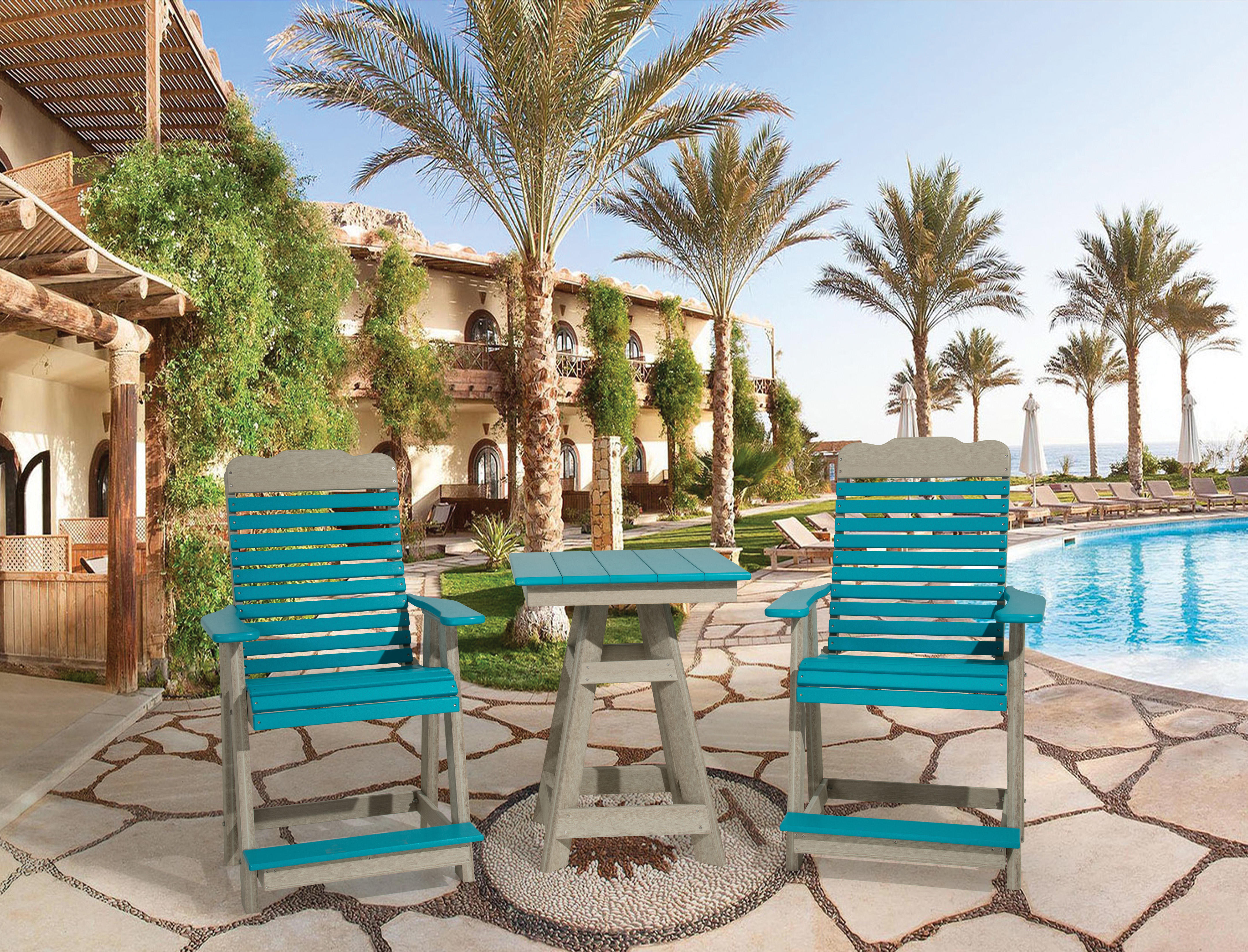 Balcony Table Set with 2 Highback Solid Chairs - Counter Height