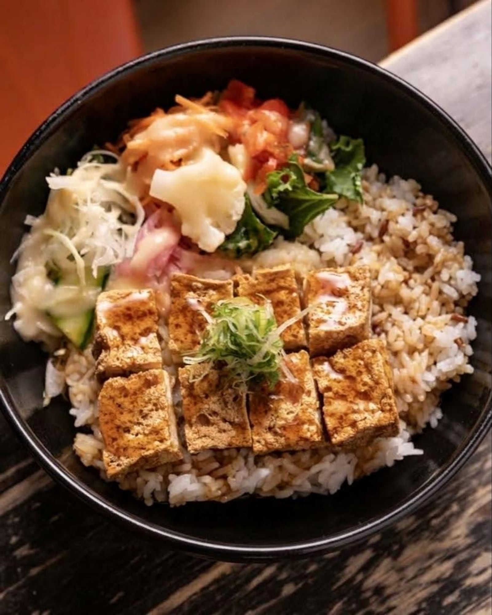 Tofu Brussels Sprout Rice Bowl