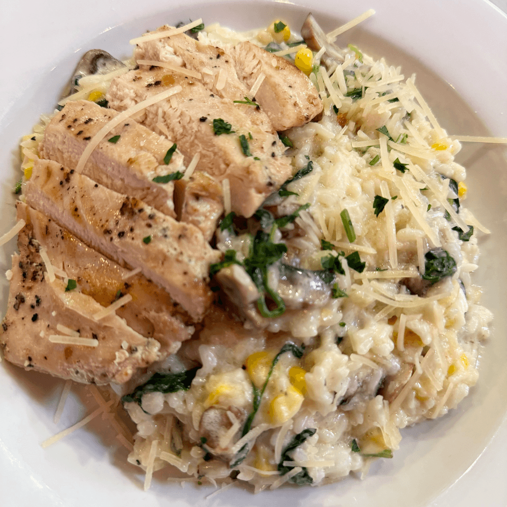 Mushroom risotto with chicken