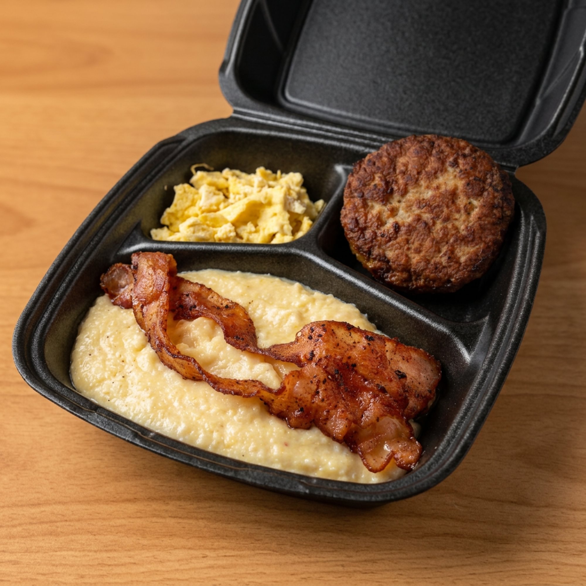 Southern Style Grits; Eggs & Pan Sausage