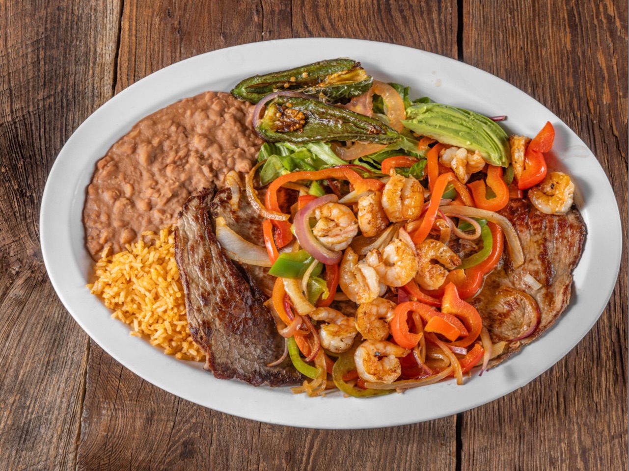Carne Asada and Shrimp Dinner Plate