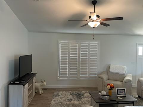 Add a touch of sophistication to your Quincy living room with these beautiful Shutters from Budget Blinds of Plainfield, Indiana. The light, white finish creates a clean and bright look that will elevate your home deÌcor.