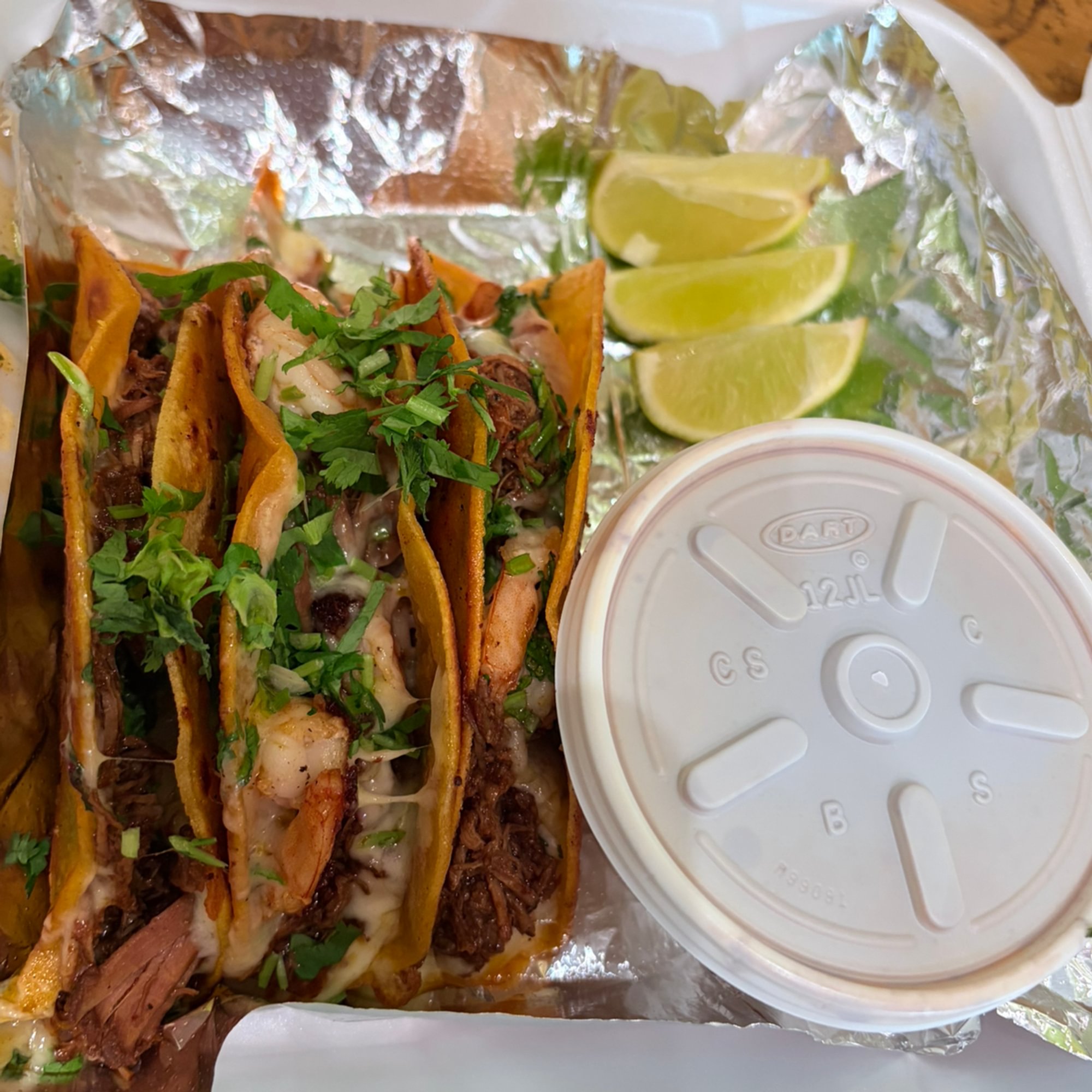 Quesabirria tacos with shrimp