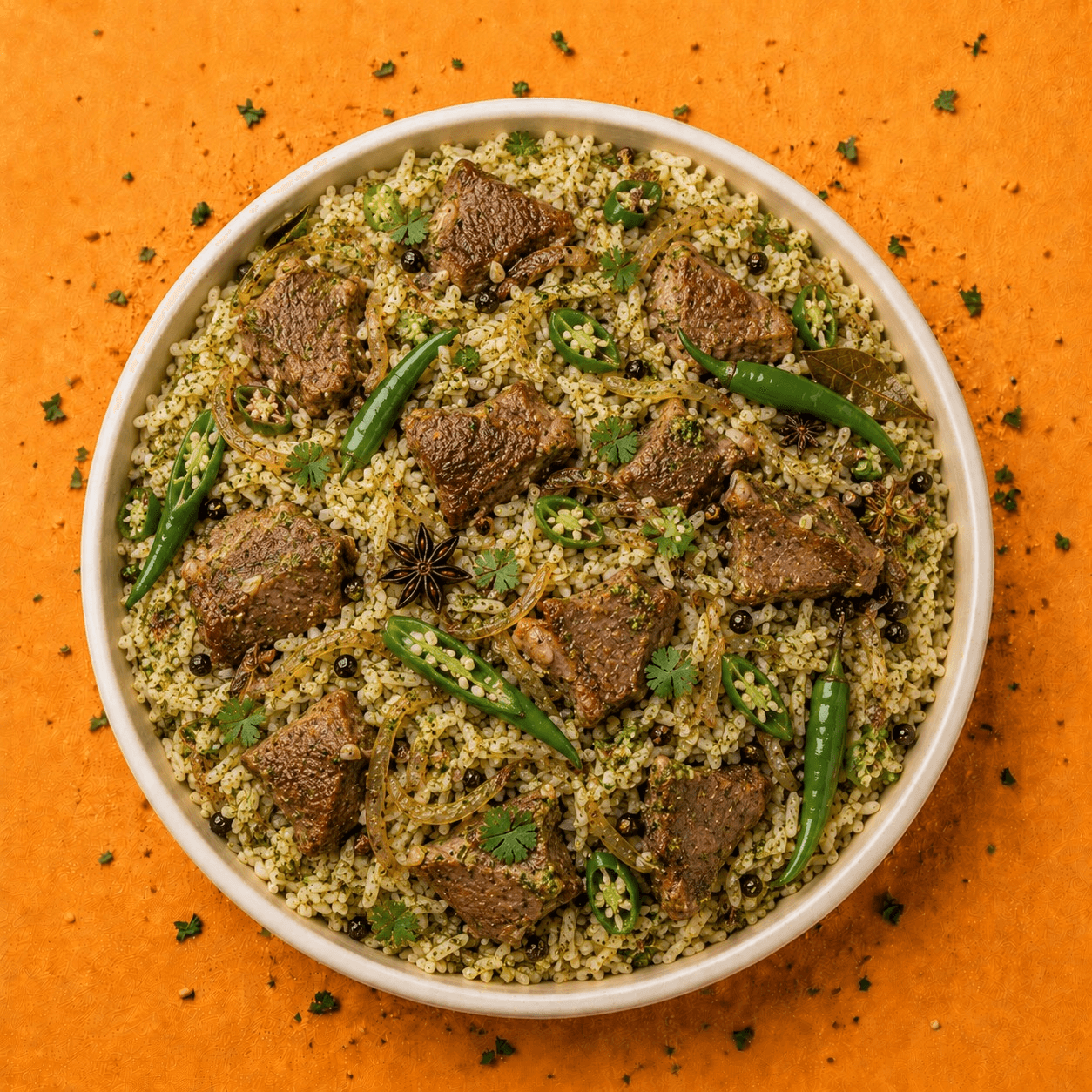 Green Chili Goat Pulao