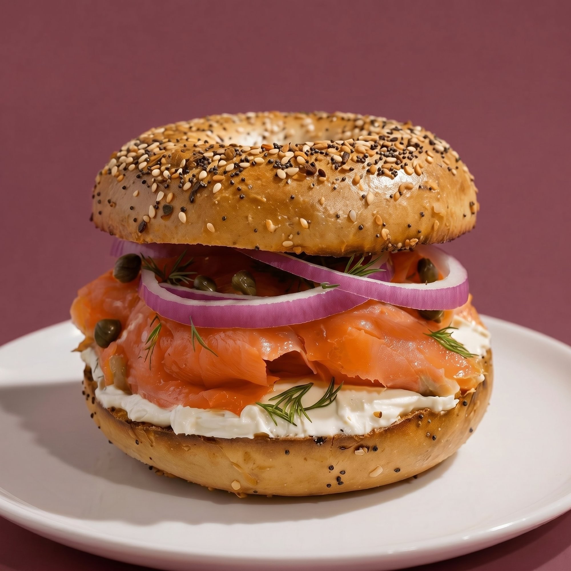 Bagel with Nova, Cream Cheese, Tomato, and Onion