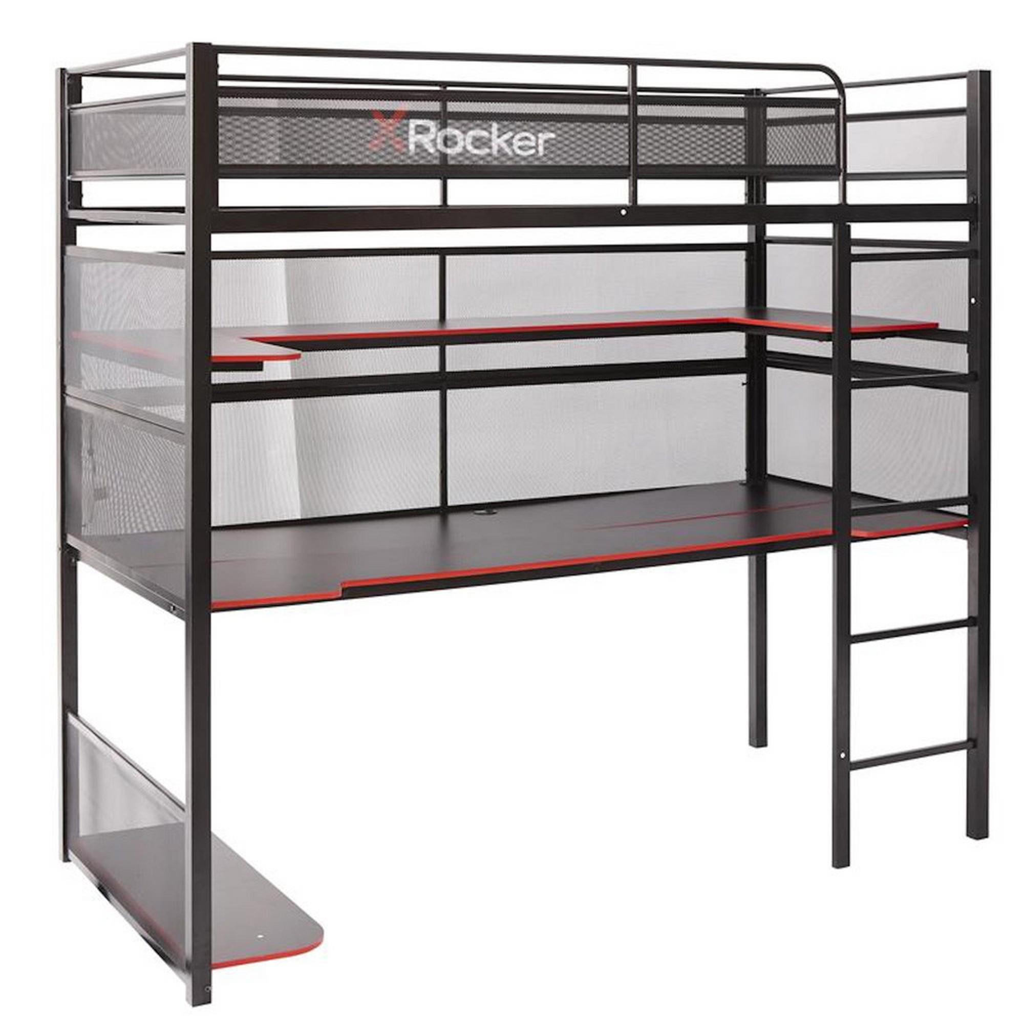 X Rocker BattleBunk Twin Gaming Bunk Bed w/ Gaming Desk - Black/Red