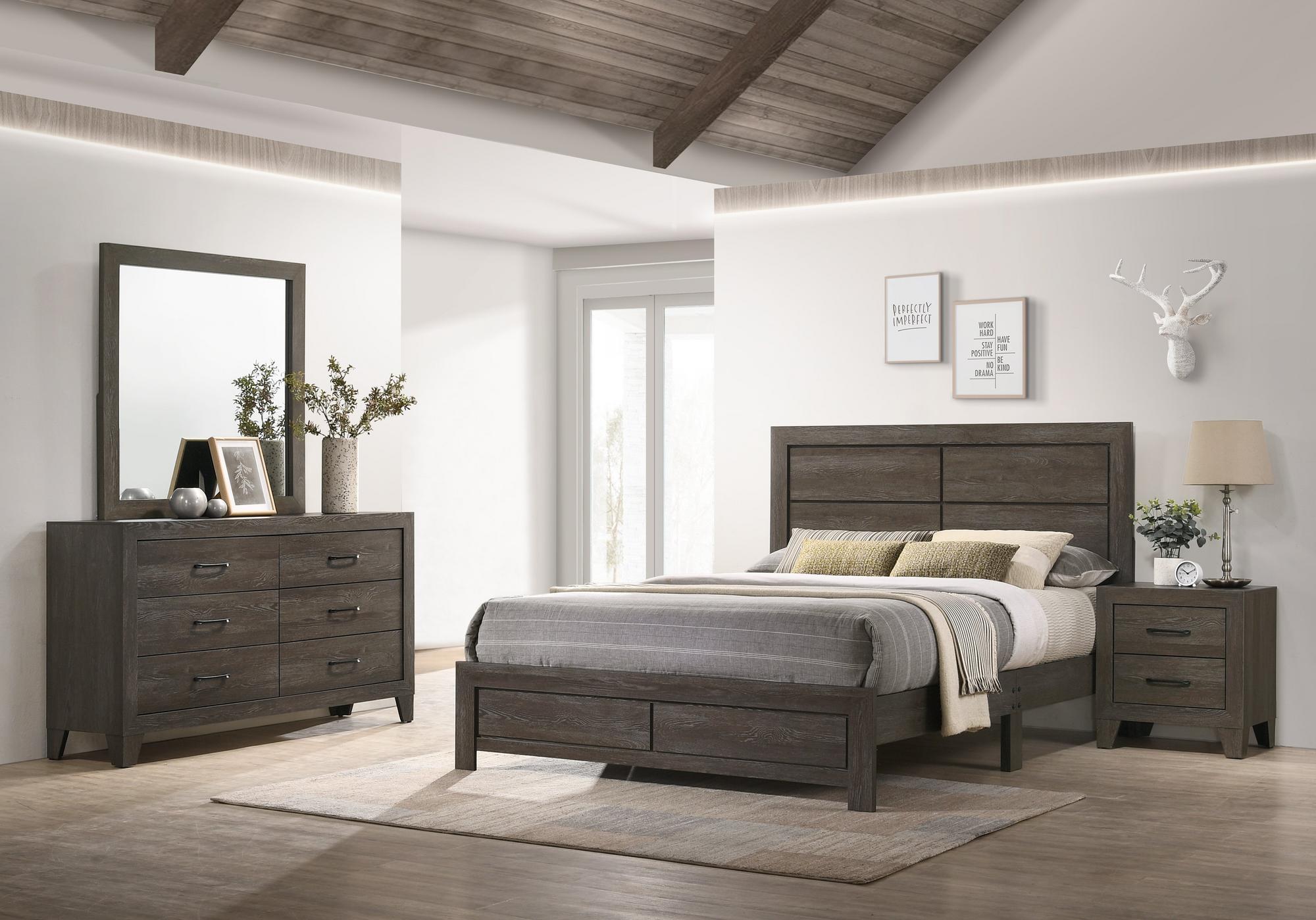 Queen Hopkins Bed - Brown w/Dresser, Mirror