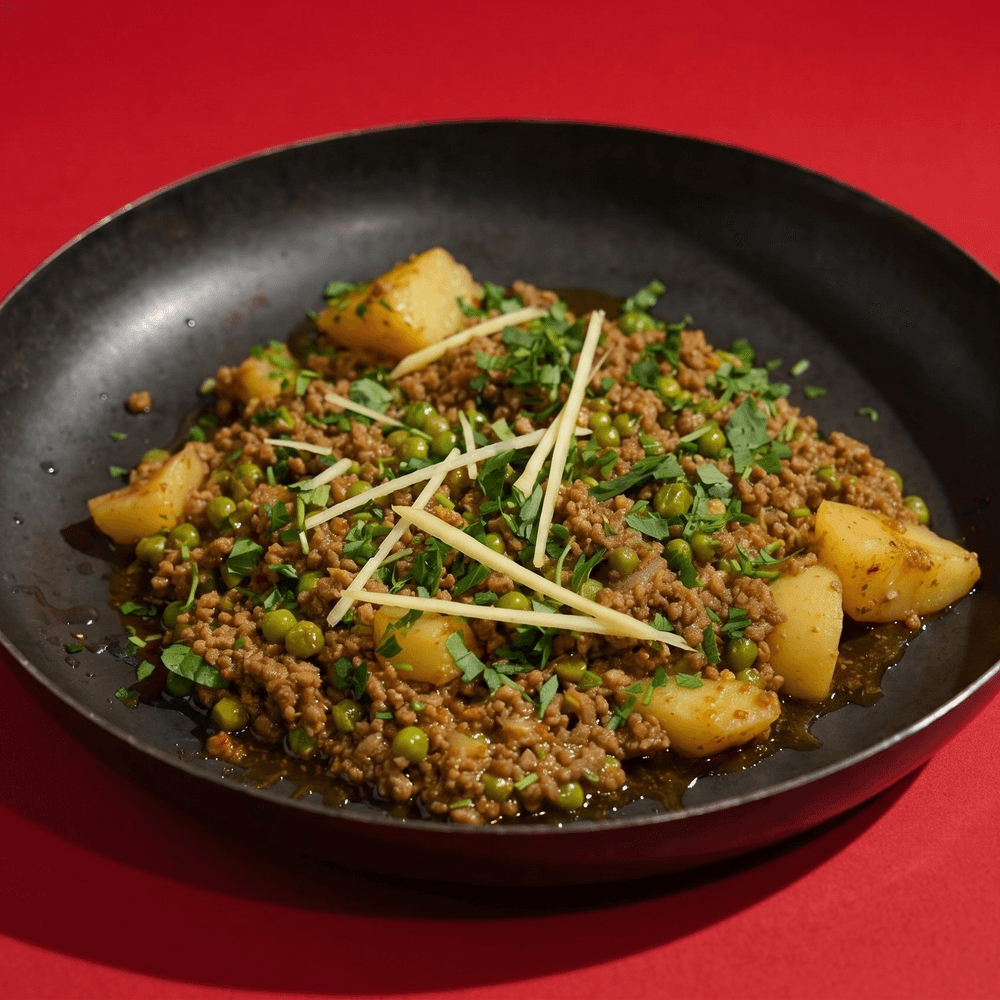 Aloo Mata Qeema (Potatoes, Peas, Ground Meat)