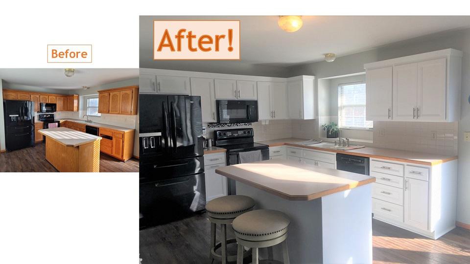 Did you know? You can completely update the look of your kitchen-without replacing the cabinets! Ask us about our Cabinet Redooring. You can see the results in this Blue Springs home!