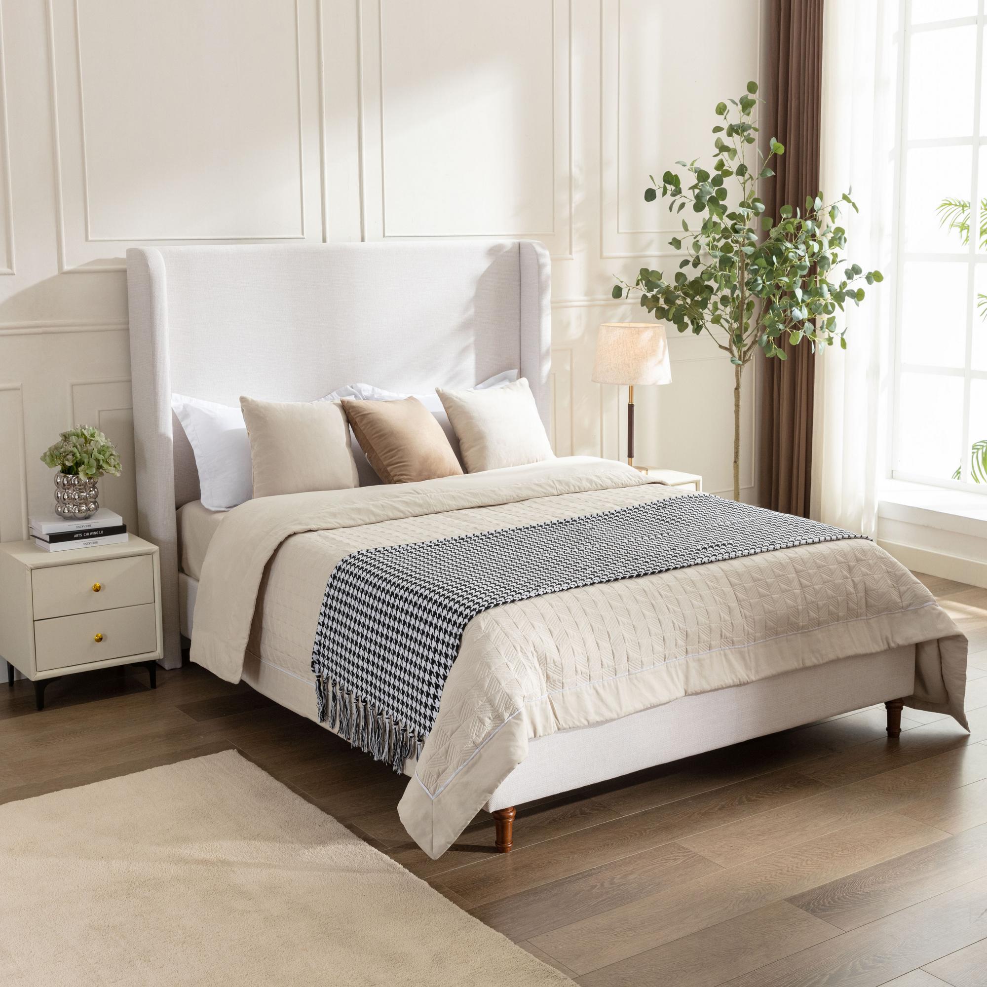 California King Harper Bed - Textured Ivory Canvas