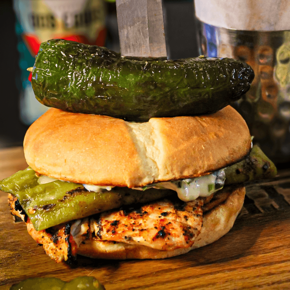 Long Green Chile Cheese Burger