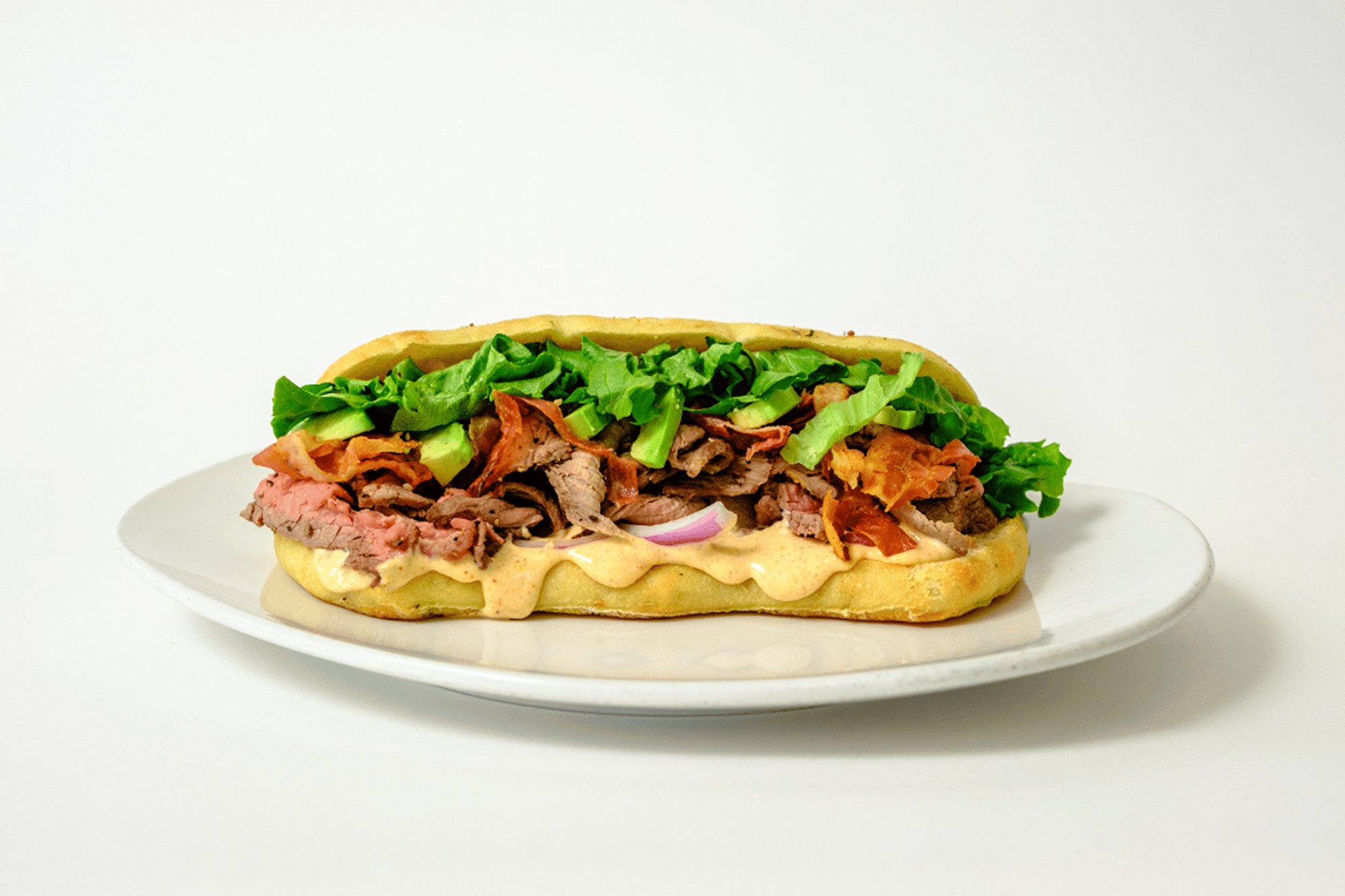 tri tip, bacon & avocado sando