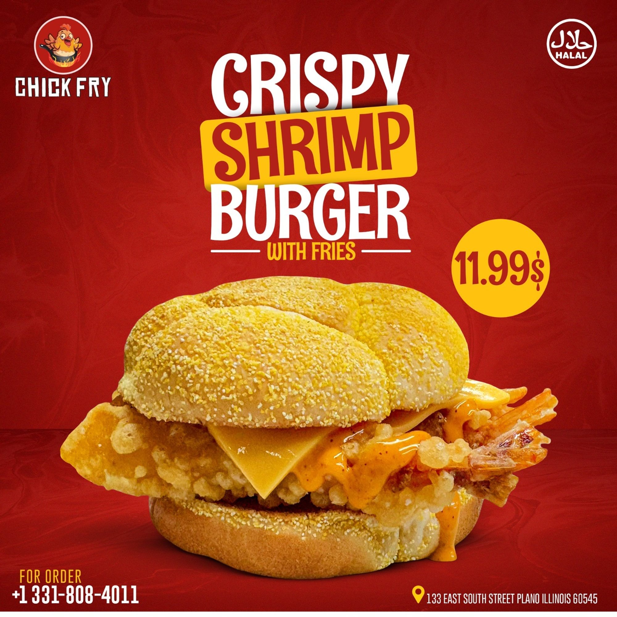 Crispy Shrimp Burger with Fries