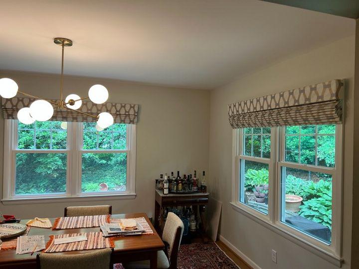 In love with patterns? Then you need to check out the Roman Shades in this Fairfax home! We created this custom design to match this space-and we can do the same in your home!  BudgetBlindsFairfax  RomanShades  FreeConsultation  WindowWednesday