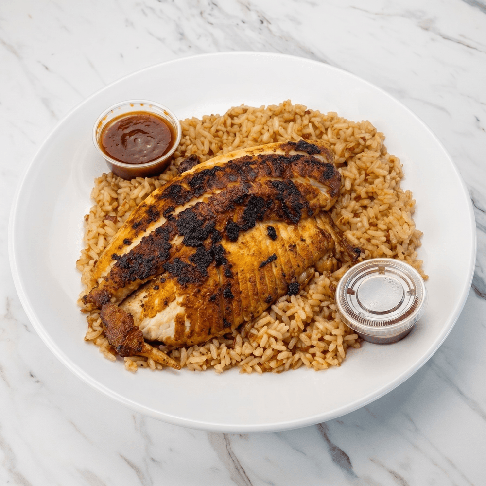Blackened Tilapia with Corned Beef Rice