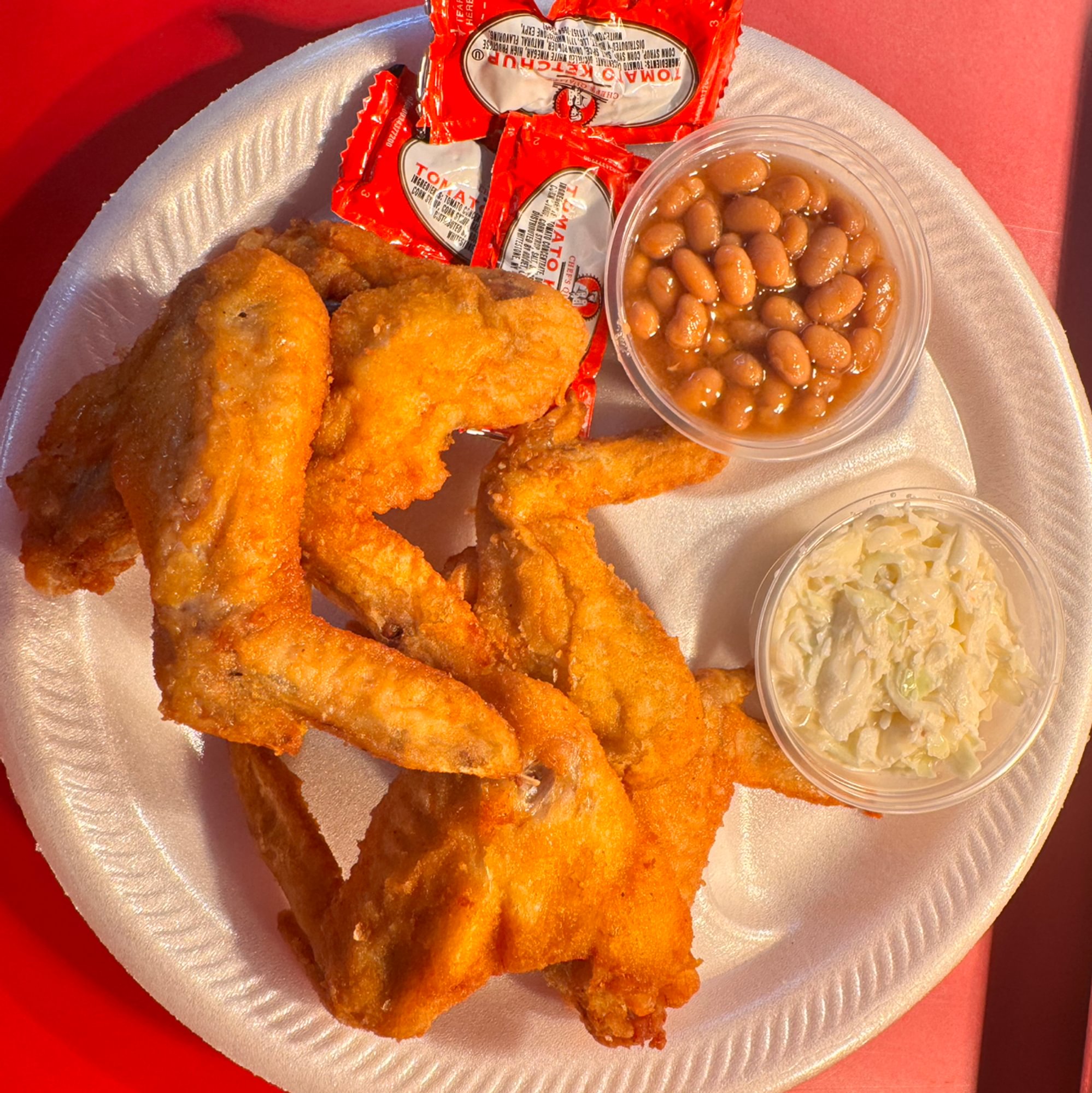 5 Pc Whole Wings Dinner Fries, Slaw & Roll
