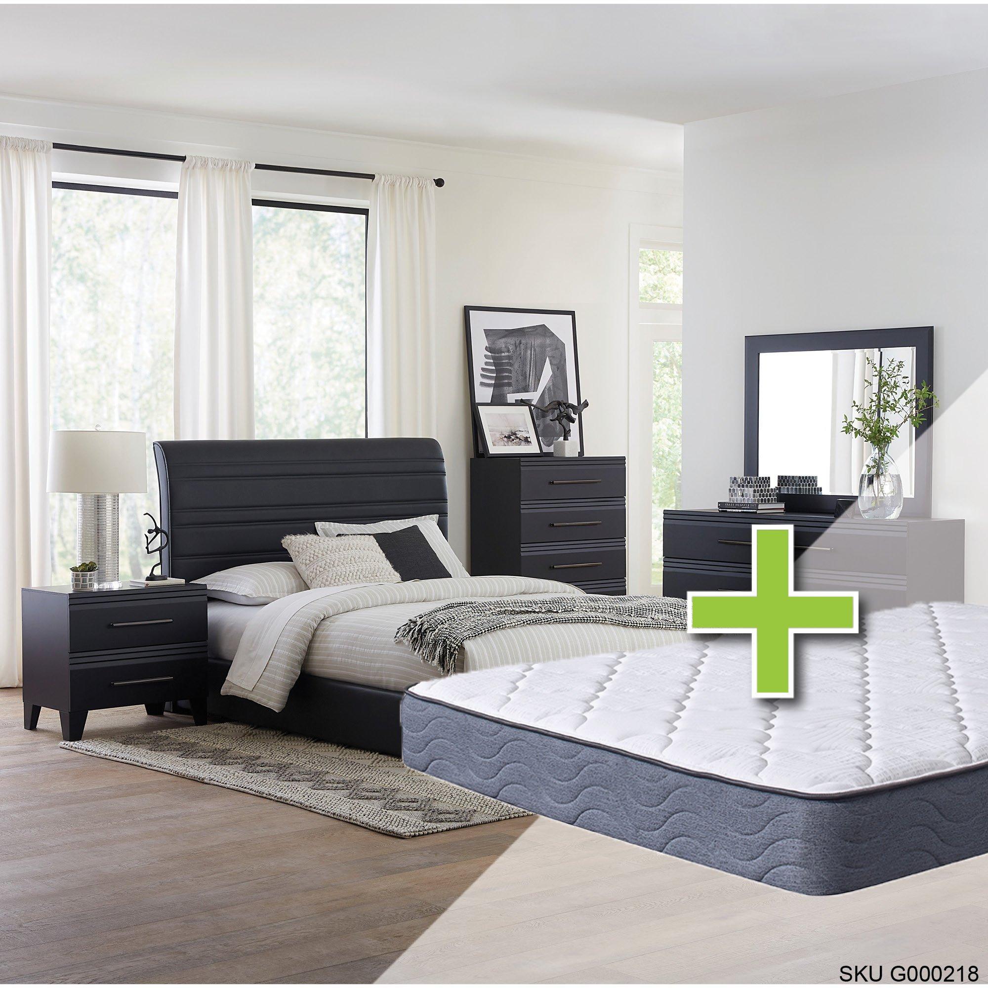 Queen Domestica Bed w/9.5" Tight Top Extra Firm Mattress & Dresser, Mirror, Nightstand