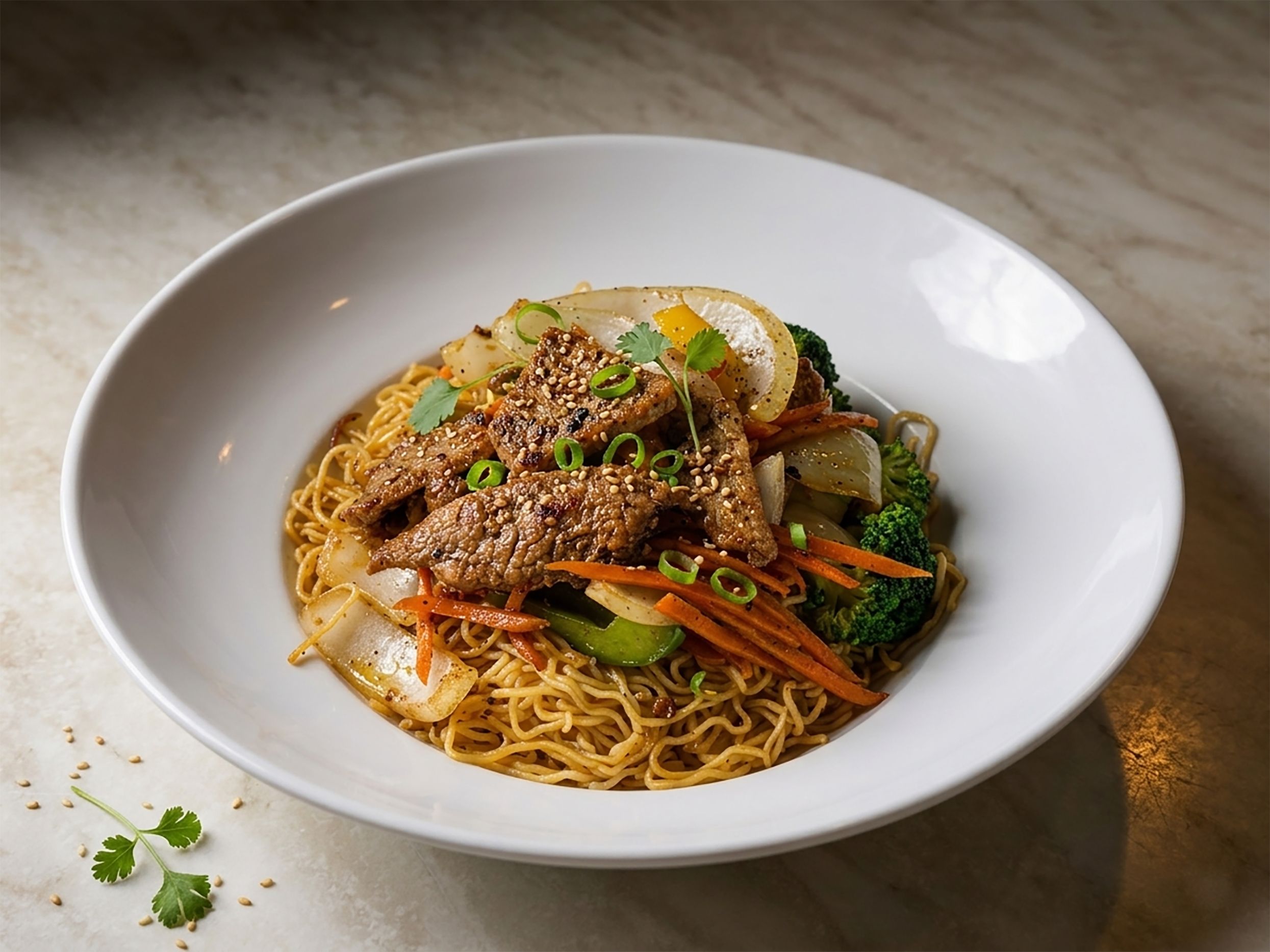 E4. Grilled Pork Egg-Noodle Stir-Fry
