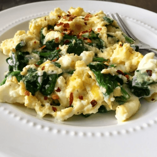 Spinach and fetta scrambled eggs
