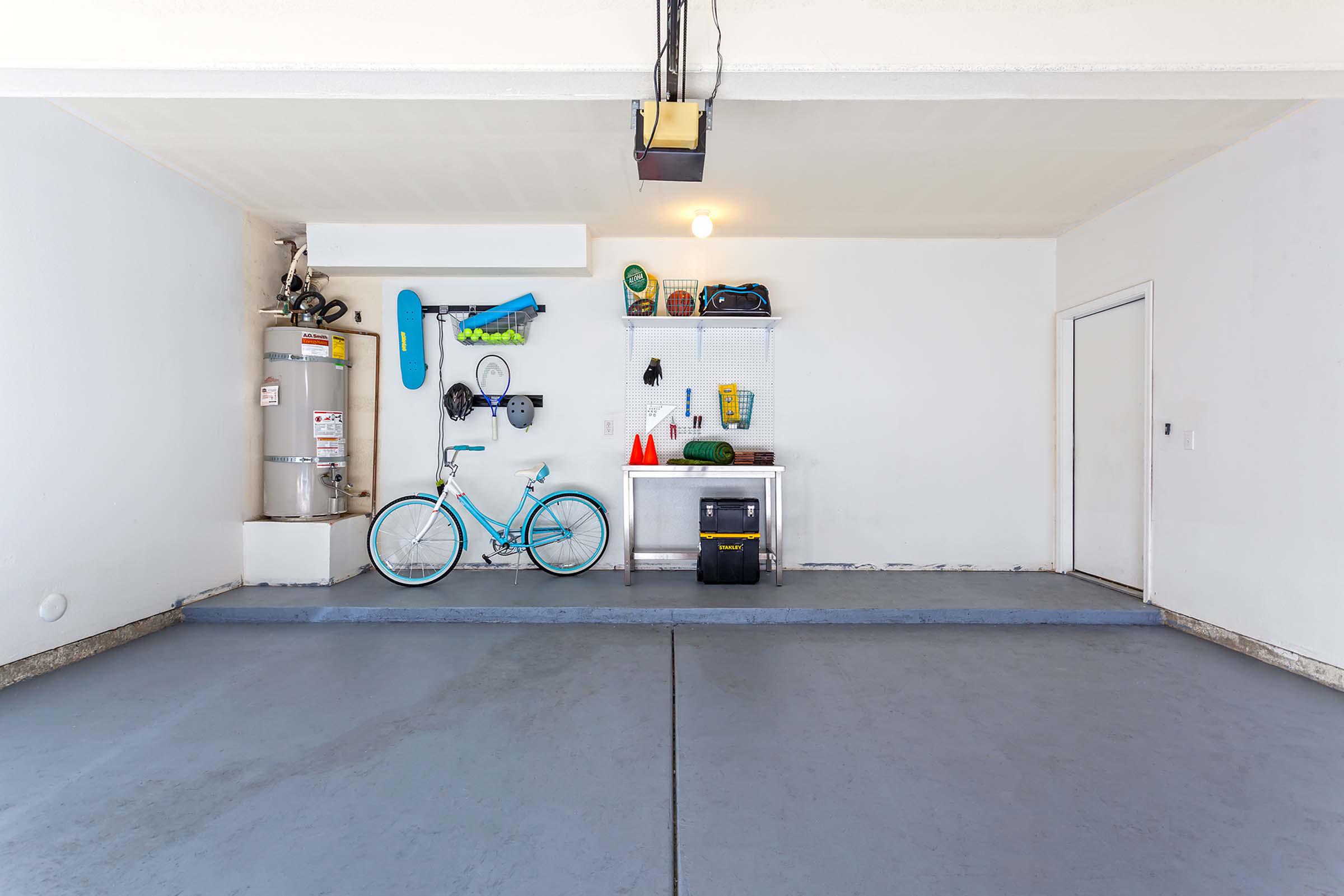 Two car attached garage with storage