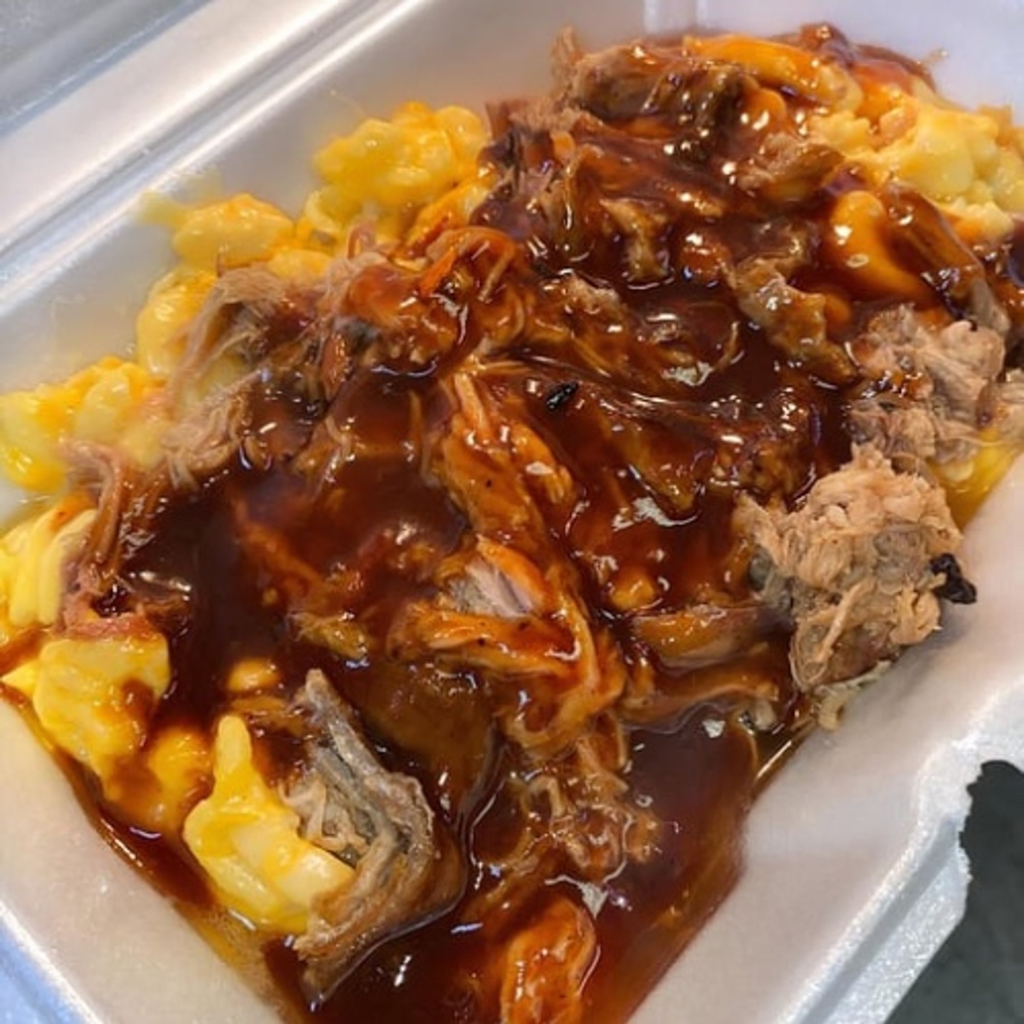 Mac Topped w/ Pulled Chicken