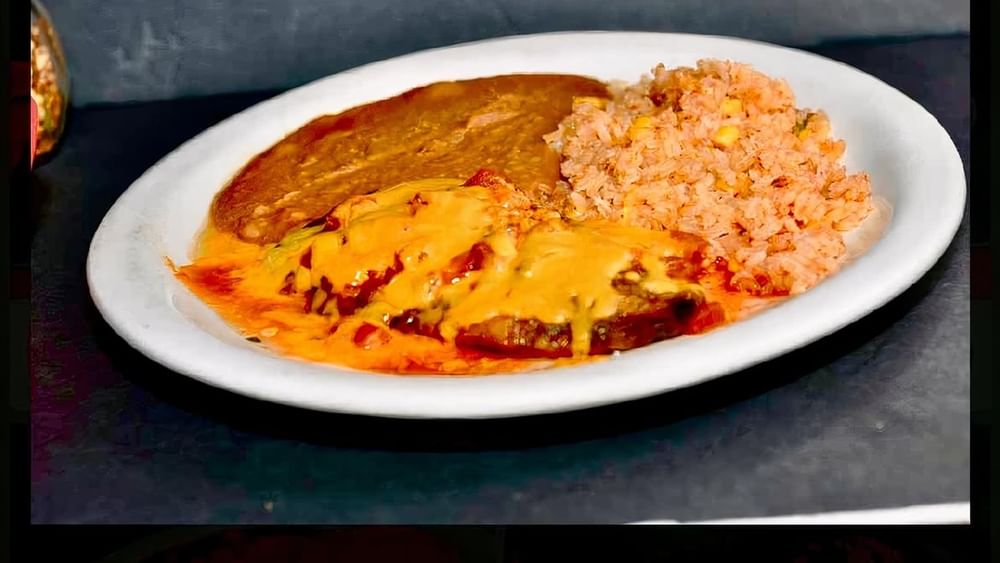 46. 1 Cheese Chile Relleno, Spanish Rice and Refried Beans