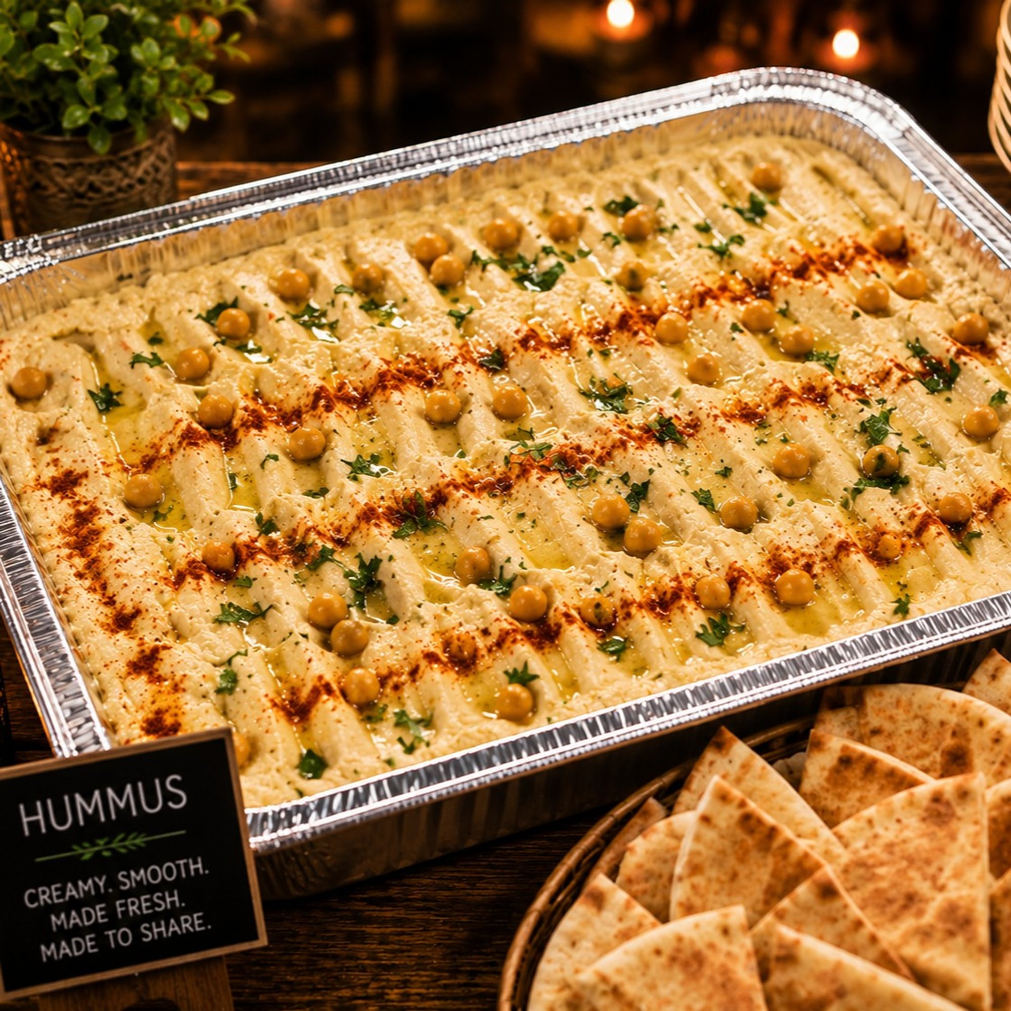 Hummus Half Tray Shallow + Bread