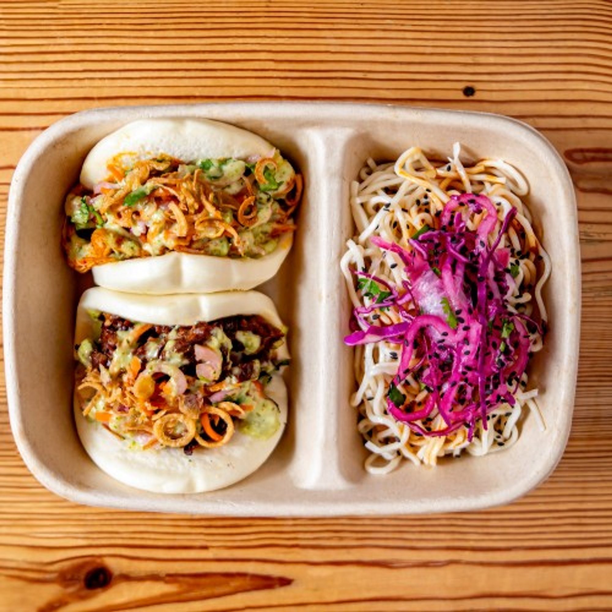 C4) 2 Baos + Sesame Noodles