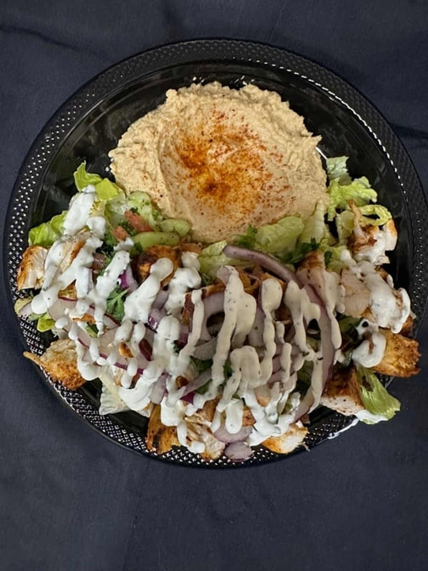 23. Hummus Chicken Kabob Salad