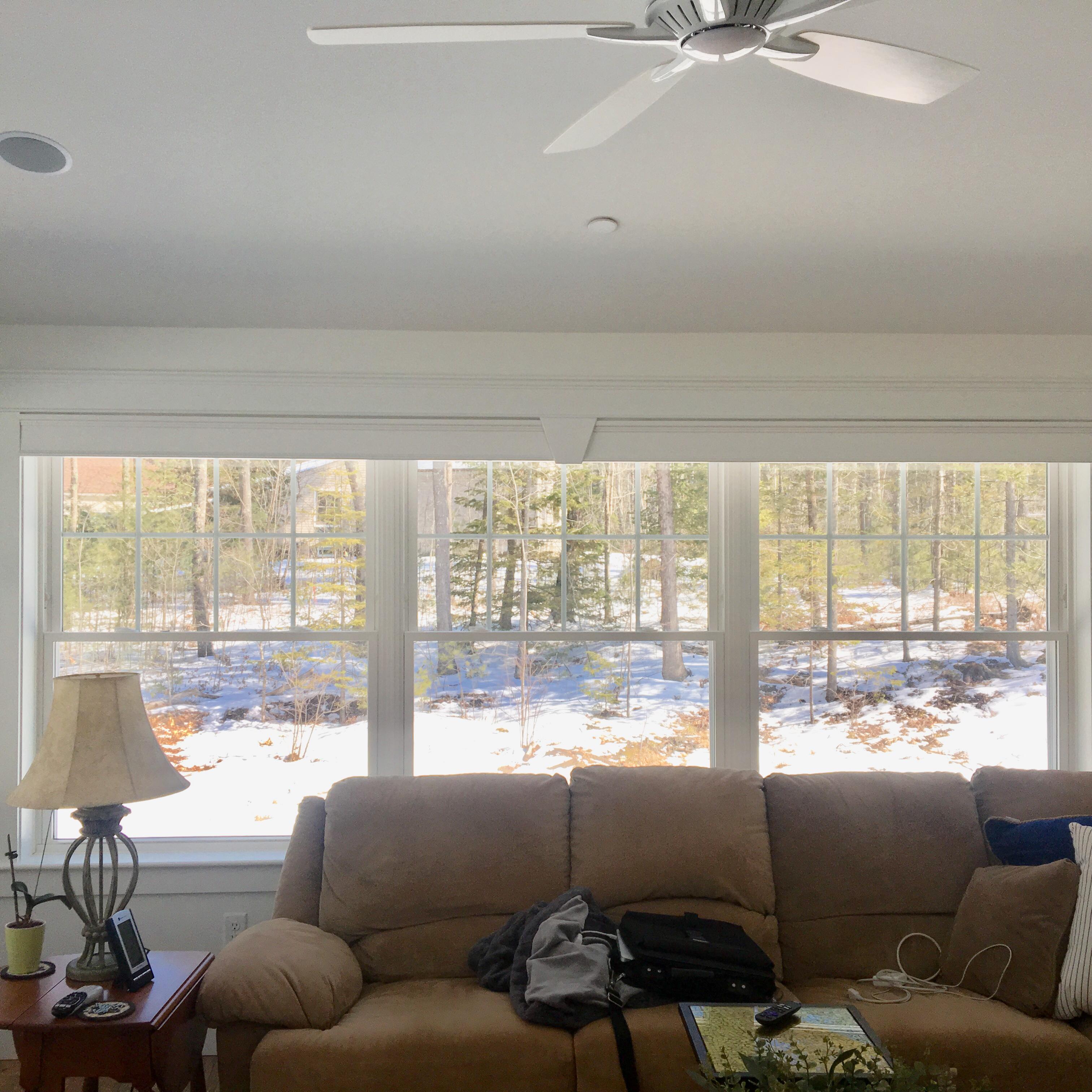 Wooden Valance concealing Cellular Blinds behind the Valance