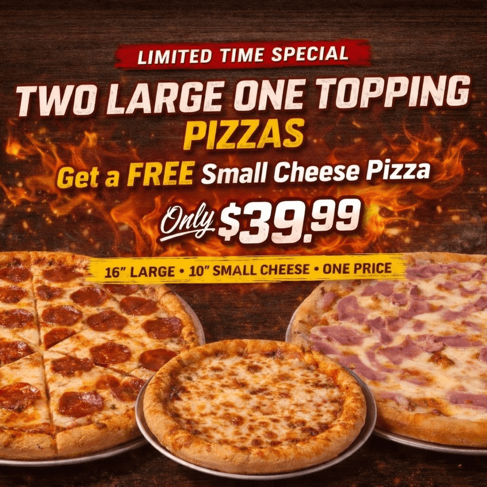 Buy 2 Pizzas, Get One SM Cheese Pizza Free