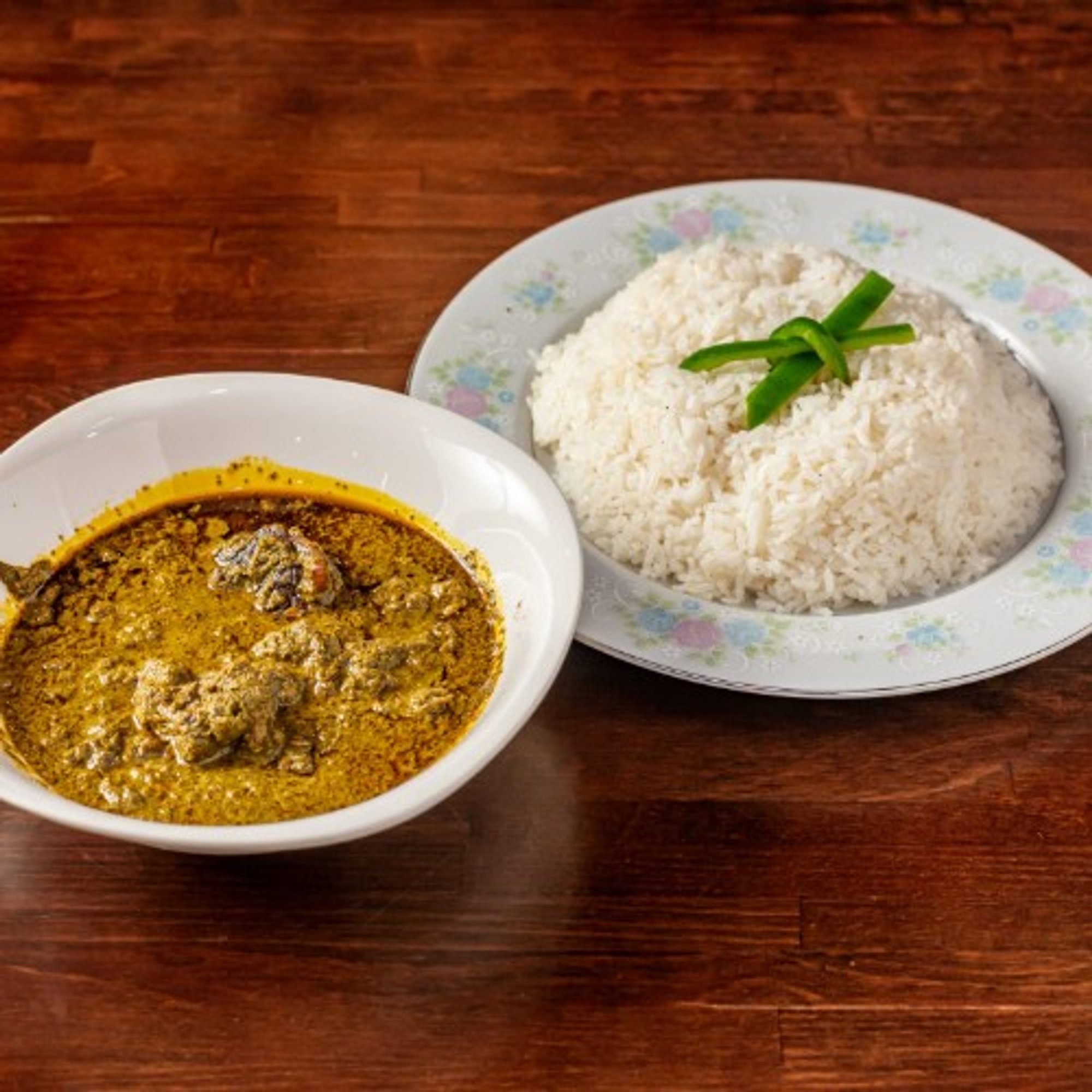 Peanut Soup with White Rice, Boiled Plantains, or White Yams