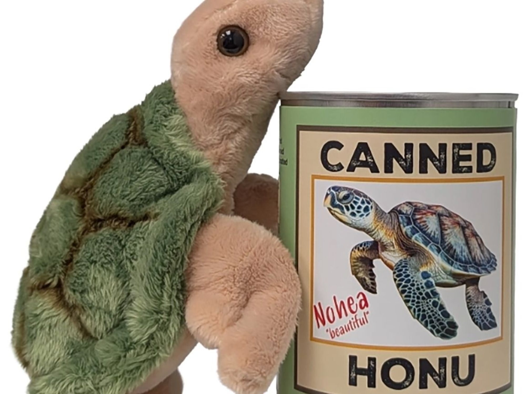 Hawaiian Canned Honu | Stuffed Sea Turtle Plush w/Jokes Foil Lid